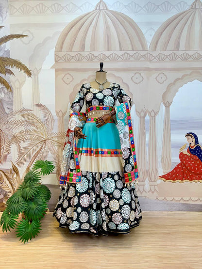 New Sky Color Lehenga Choli Foil Print On Crepe Silk Fabric