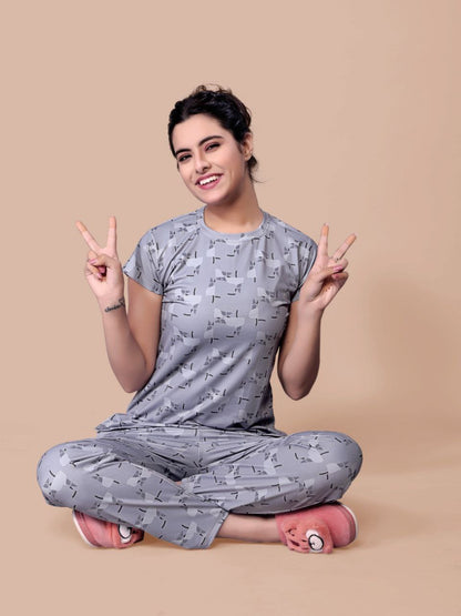 New Women Printed Multi Color Top & Pyjama Night suit