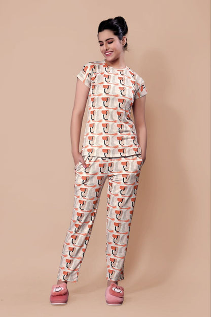New Women Printed Multi Color Top & Pyjama Night suit