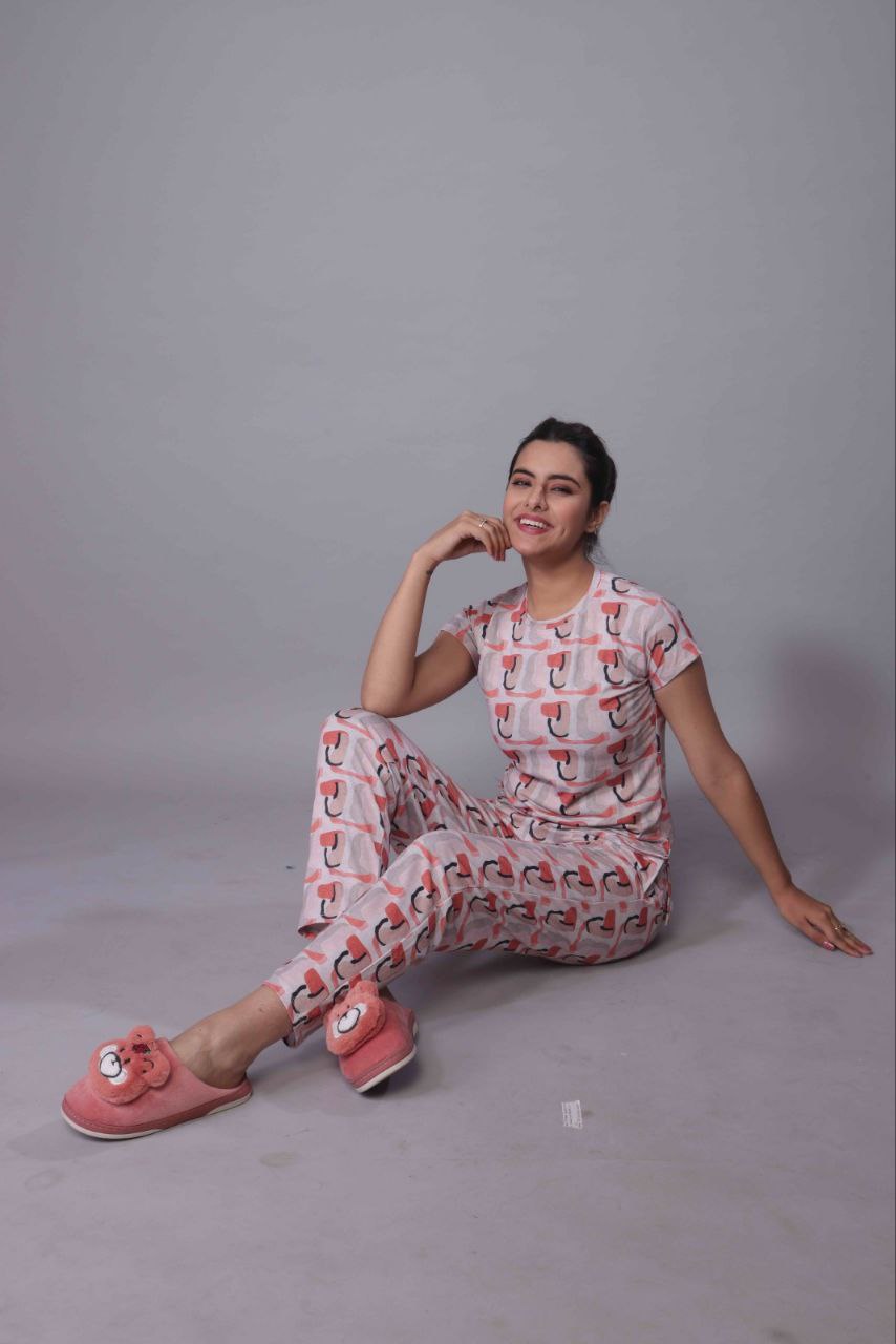 New Women Printed Multi Color Top & Pyjama Night suit