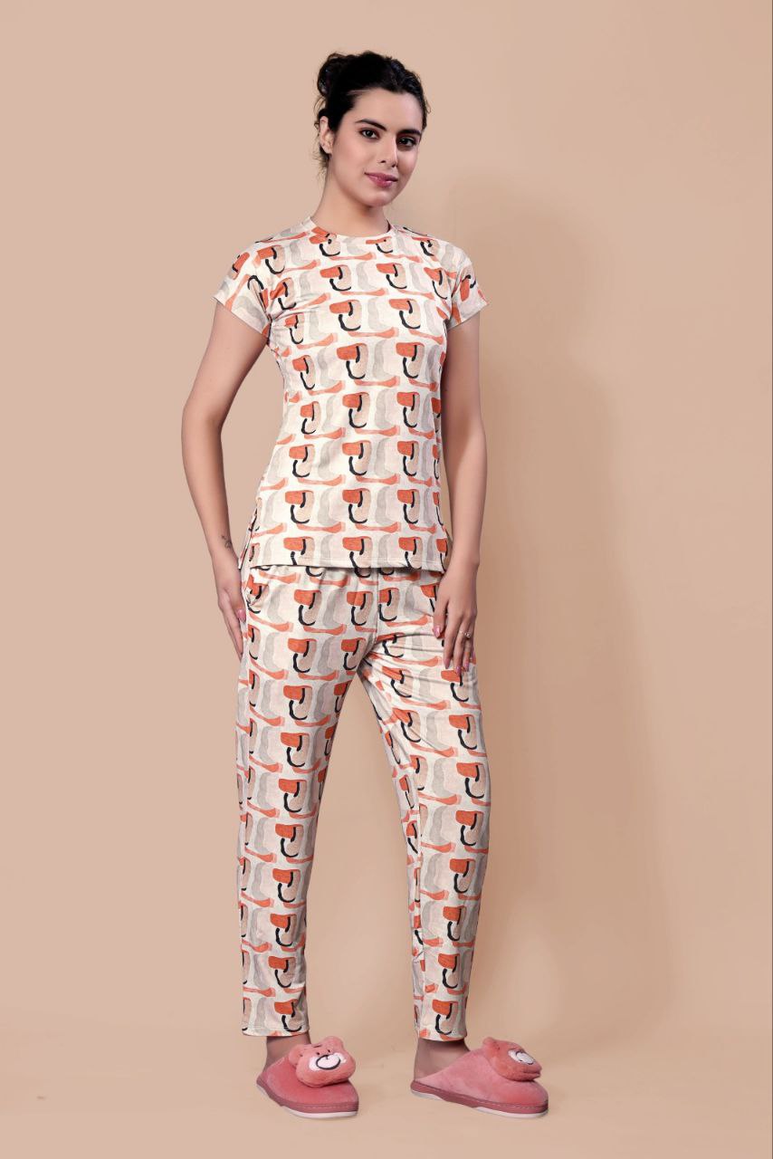 New Women Printed Multi Color Top & Pyjama Night suit