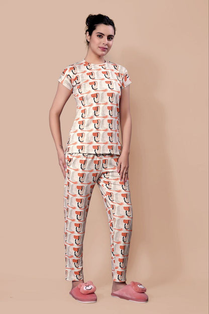 New Women Printed Multi Color Top & Pyjama Night suit