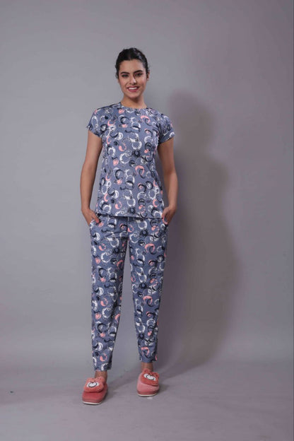 New Women Printed Multi Color Top & Pyjama Night suit