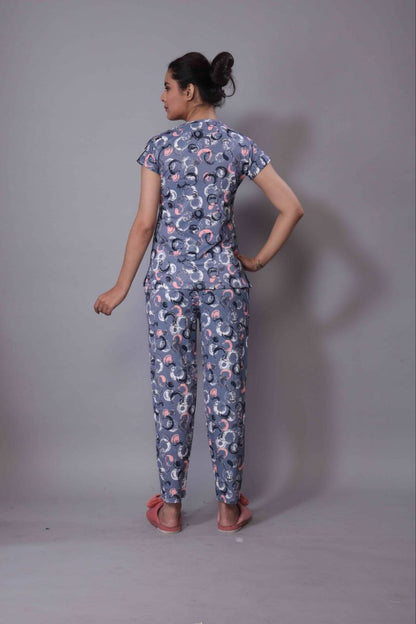 New Women Printed Multi Color Top & Pyjama Night suit