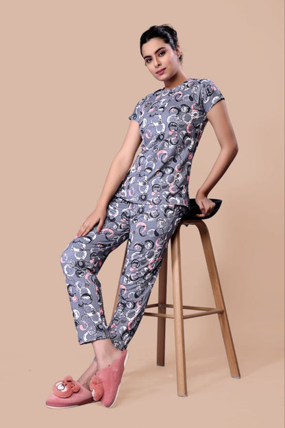 New Women Printed Multi Color Top & Pyjama Night suit