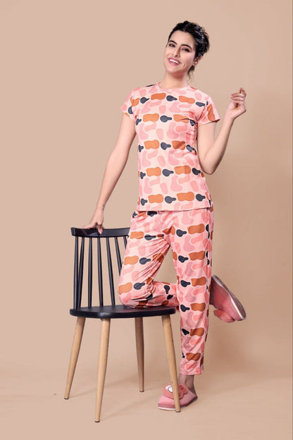 New Women Printed Multi Color Top & Pyjama Night suit