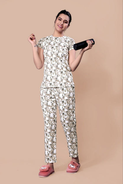 New Women Printed Multi Color Top & Pyjama Night suit