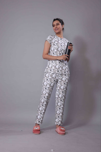 New Women Printed Multi Color Top & Pyjama Night suit