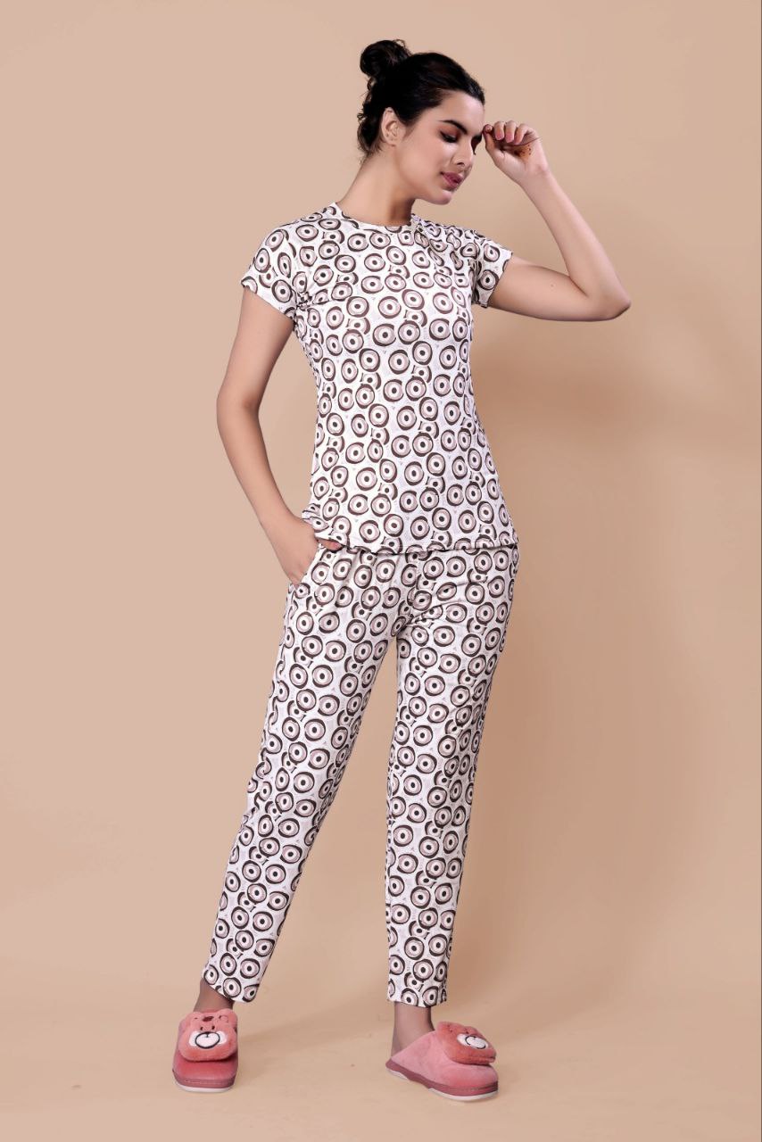 New Women Printed Multi Color Top & Pyjama Night suit