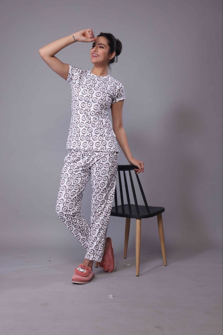 New Women Printed Multi Color Top & Pyjama Night suit