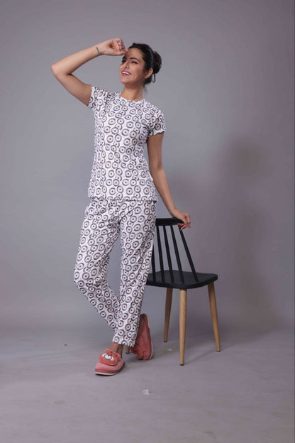 New Women Printed Multi Color Top & Pyjama Night suit