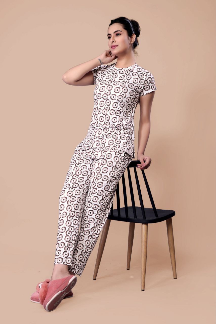 New Women Printed Multi Color Top & Pyjama Night suit