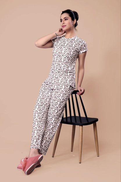 New Women Printed Multi Color Top & Pyjama Night suit