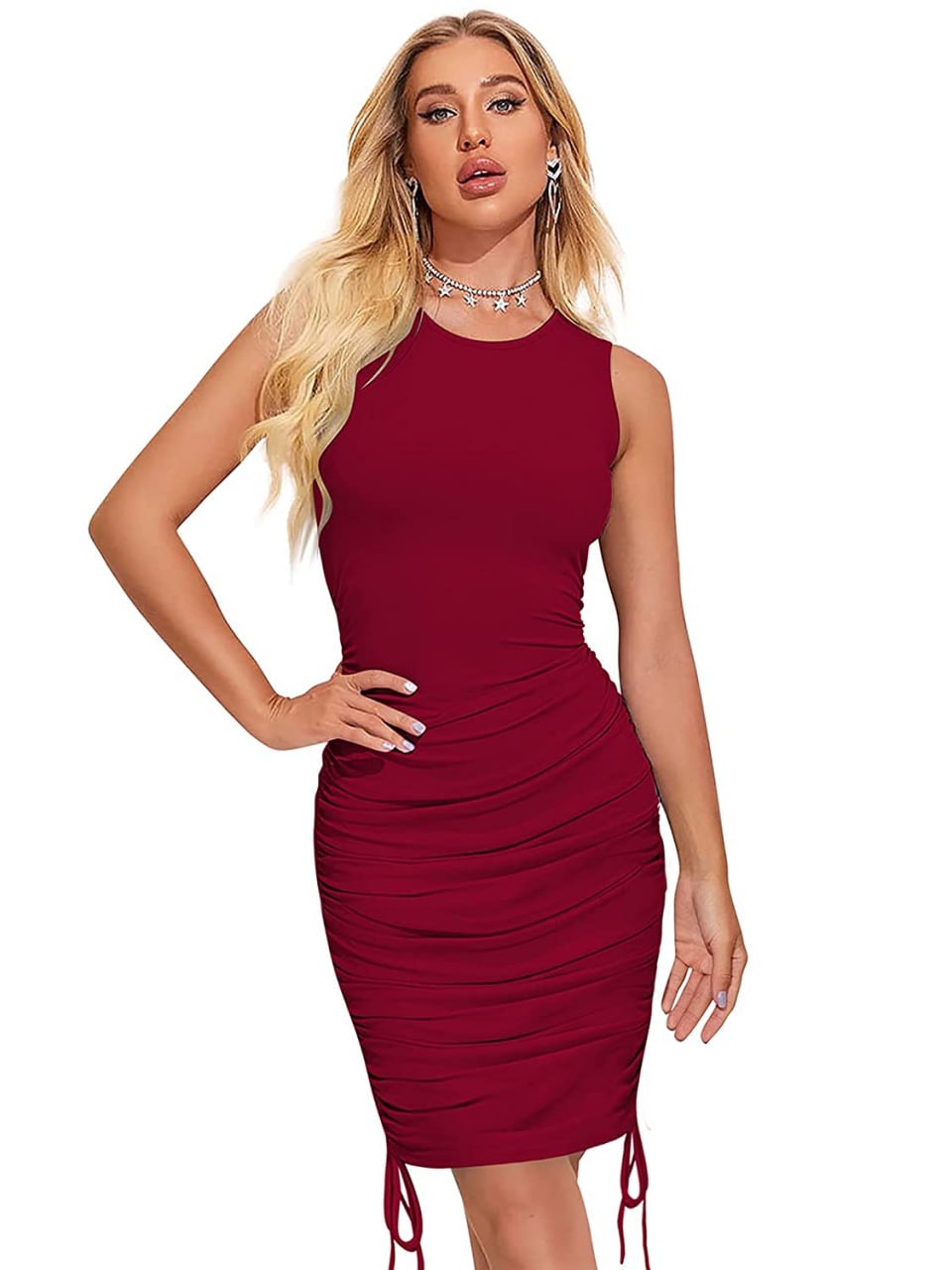New Women's Sleeveless Polyester and Spandex Bodycon Dress in Solid Color