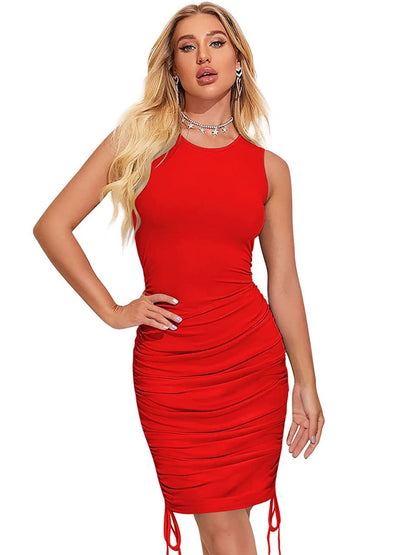 New Women's Sleeveless Polyester and Spandex Bodycon Dress in Solid Color