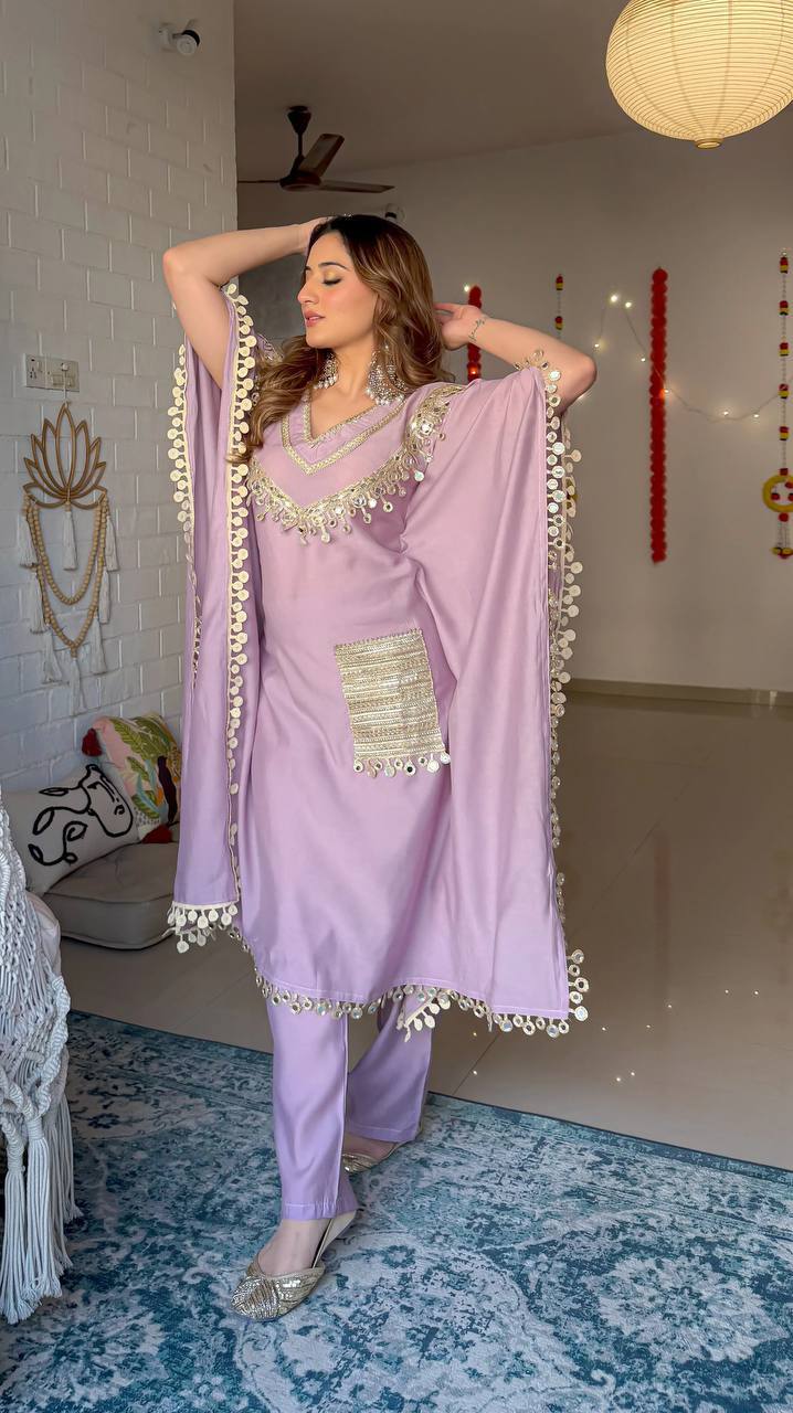 NEW SUPERHIT KAFTAN & PENT ON DEVSENA SATIN FABRIC