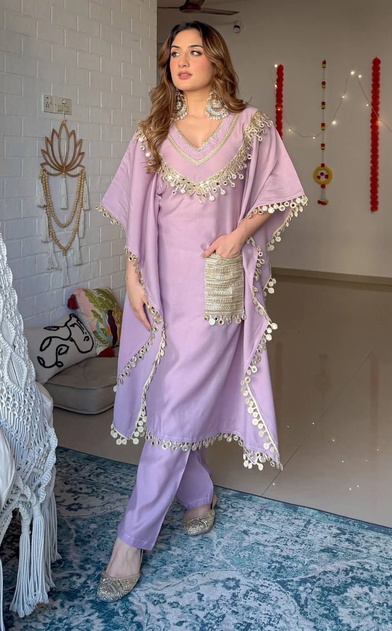 NEW SUPERHIT KAFTAN & PENT ON DEVSENA SATIN FABRIC