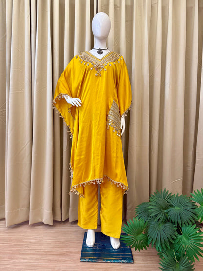 NEW SUPERHIT KAFTAN & PENT ON DEVSENA SATIN FABRIC