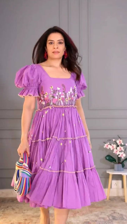 NEW SUPERHIT TRENDING LAVENDER COLOR TUNIC WITH FULL FLAIR EMBROIDERY WORK