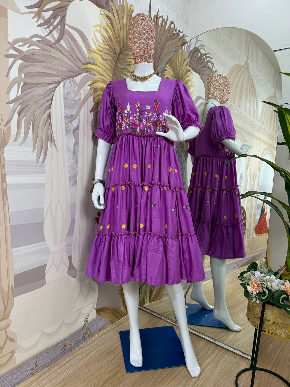 NEW SUPERHIT TRENDING LAVENDER COLOR TUNIC WITH FULL FLAIR EMBROIDERY WORK