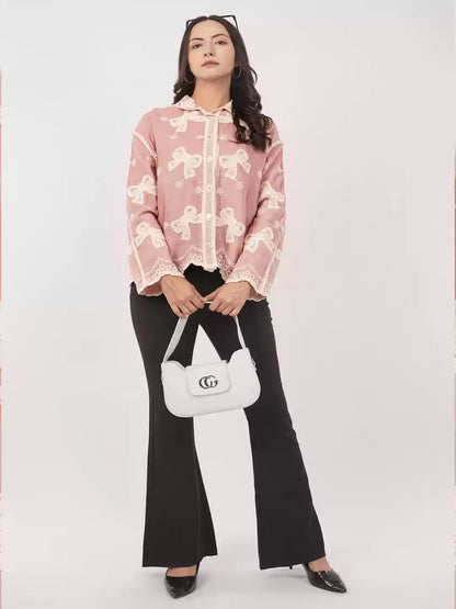 China Floral Embroidered Cotton Oversized Casual Shirt for Women