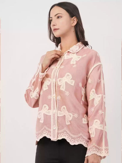 China Floral Embroidered Cotton Oversized Casual Shirt for Women
