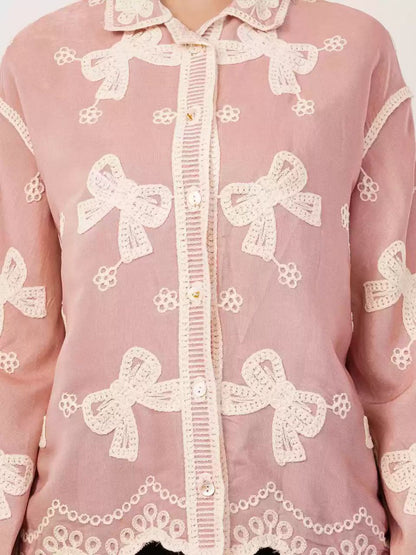 China Floral Embroidered Cotton Oversized Casual Shirt for Women