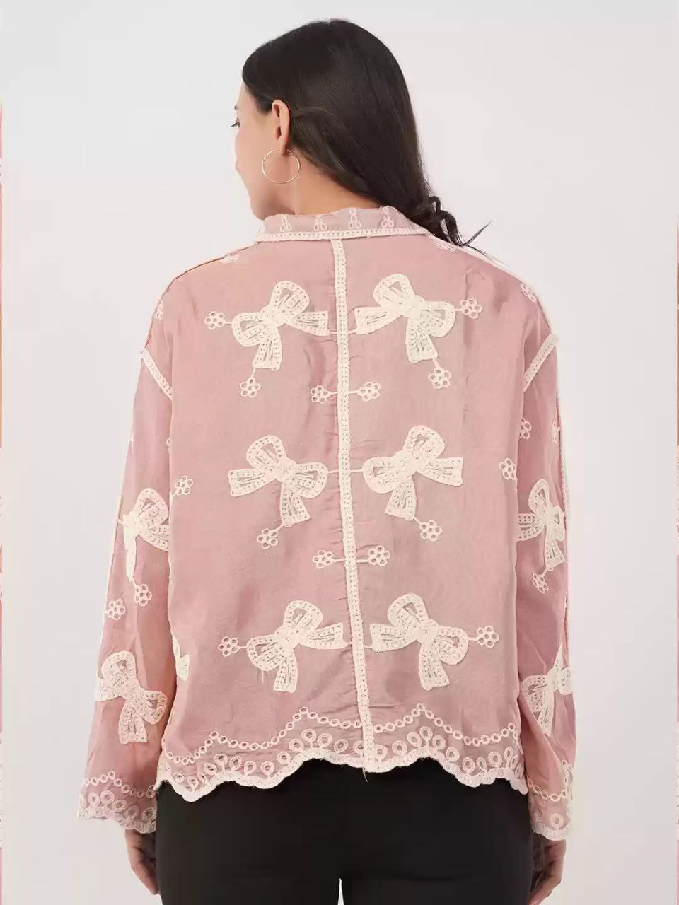 China Floral Embroidered Cotton Oversized Casual Shirt for Women