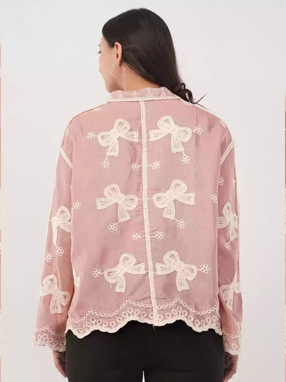 China Floral Embroidered Cotton Oversized Casual Shirt for Women