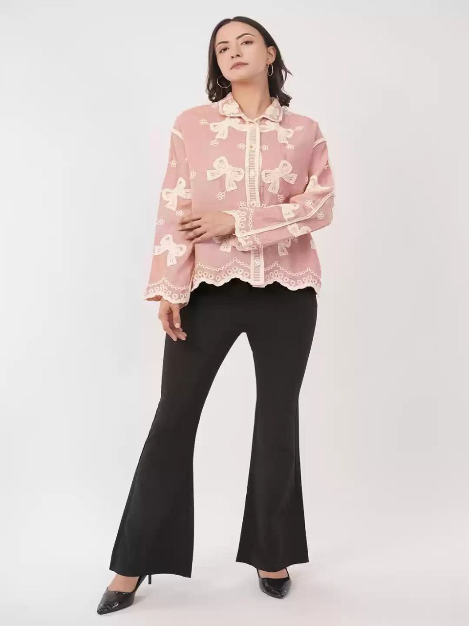 China Floral Embroidered Cotton Oversized Casual Shirt for Women