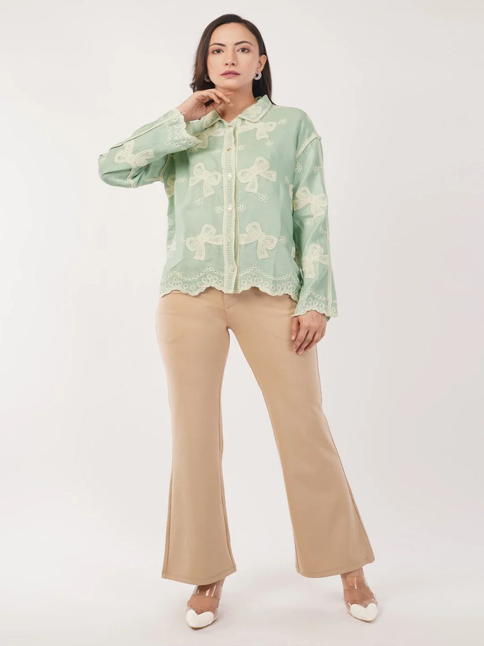 China Floral Embroidered Cotton Oversized Casual Shirt for Women