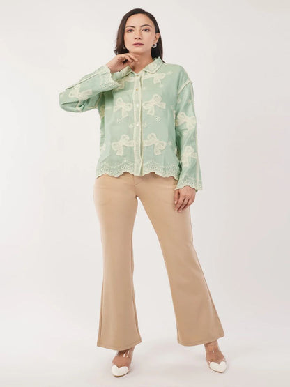 China Floral Embroidered Cotton Oversized Casual Shirt for Women