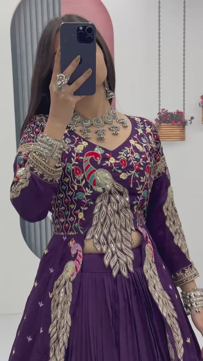 New Festival Special Purple Color Crop Top with Shrug